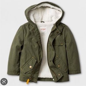 NWOT Kids Cat & Jack Sherpa lined winter coat in olive green, size 3T